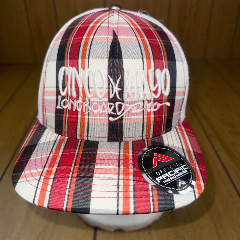 Pacific Headwear 108C Cinco de Mayo Longboard‎ Pro Plaid Trucker Hat Red White